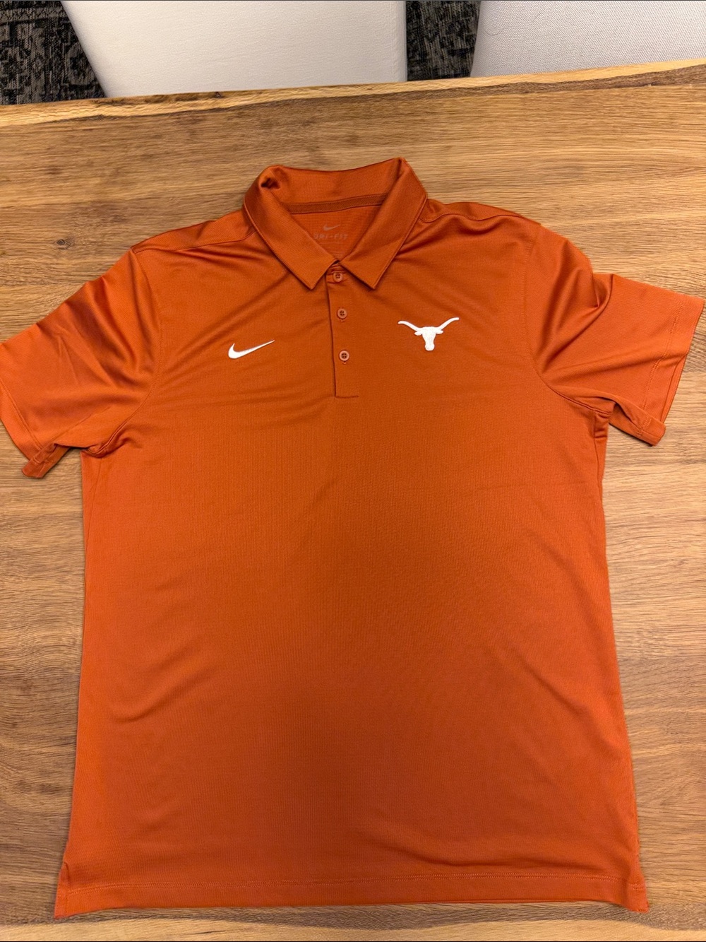 Nike Men’s Orange Dri-FIT Polo with White Longhorn Logo. Size Large